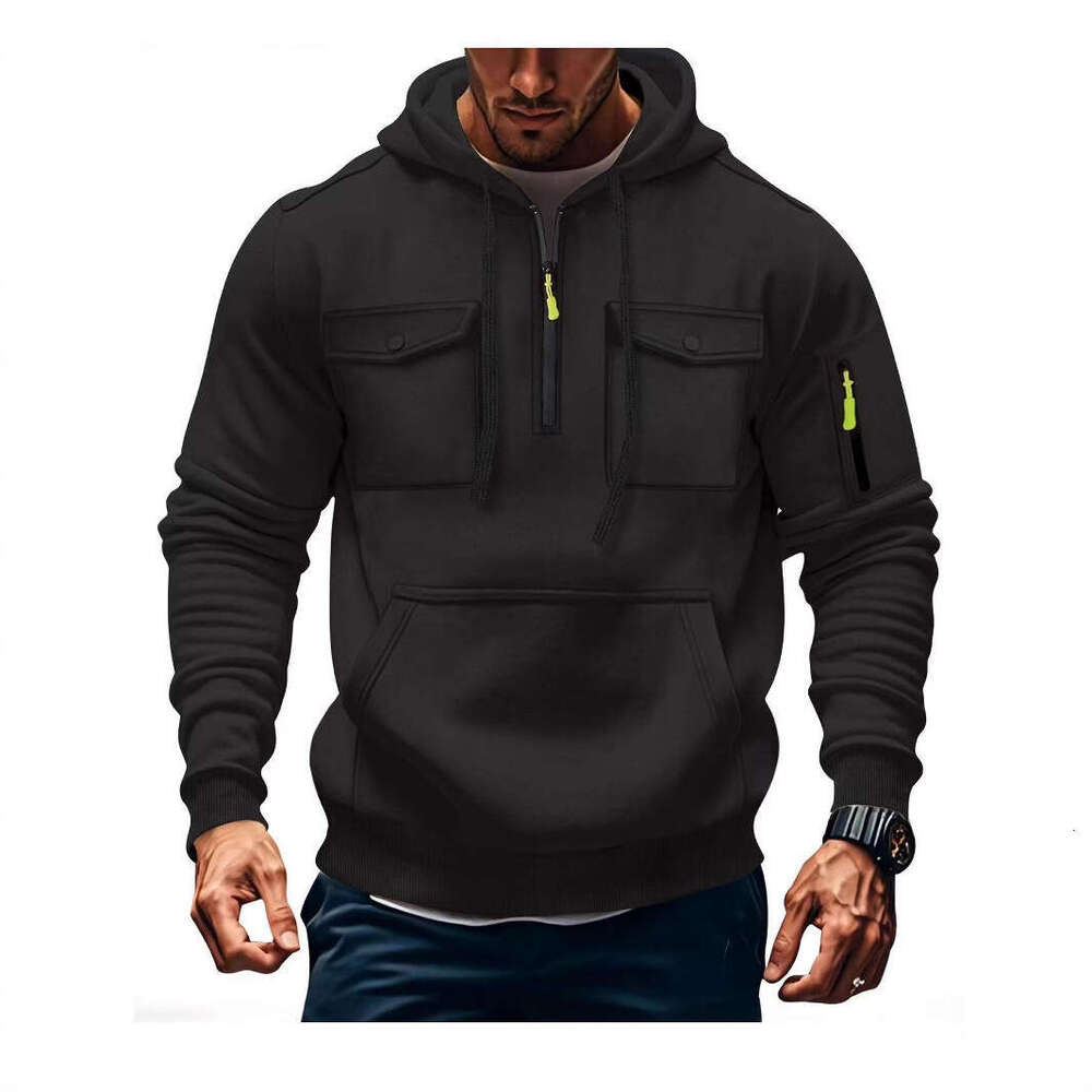 New Autumn Winter Men's Sweatshirt Multi Pocket Hooded Long Sleeve Fleece Jacket Casual Sports