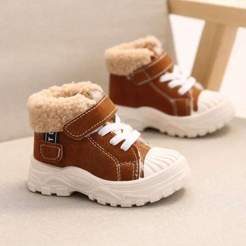2021 Children Warm Winter New Boys Plus Thicken Veet Shoes Girls Waterproof Short Baby Cotton Boots
