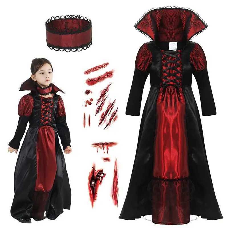 Girls Halloween Costume Vampire Dress Up Child Vampiress Role Play Carnival Party Cosplay Outfits with Stickers cosplay dress L250918