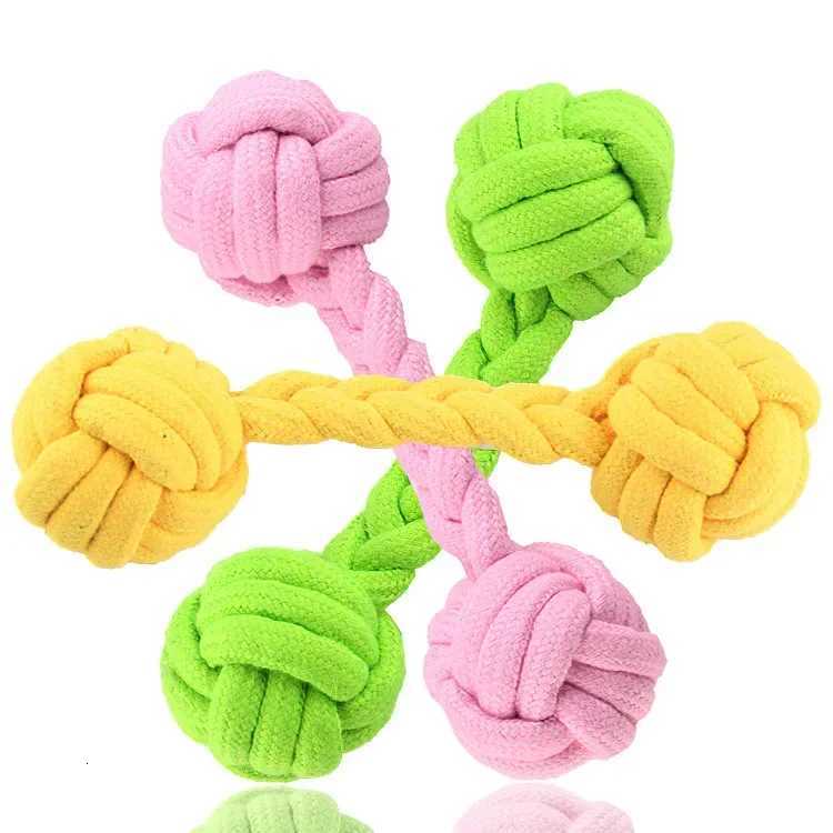 Pet dog toy candycolored pet cotton rope woven dumbbell ball dog toy grinding teeth and biteresistant cat and dog toy X250918