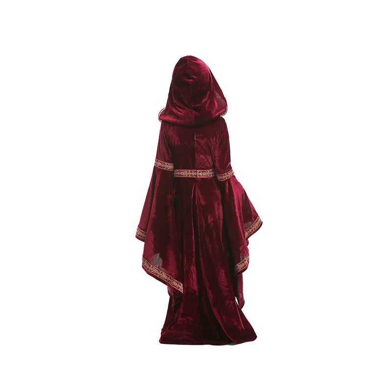 Medieval Cosplay Vampire Witch Dress Halloween Costumes for Kids Girls Middle Ages Carnival Party Performance Long Hoody L250918