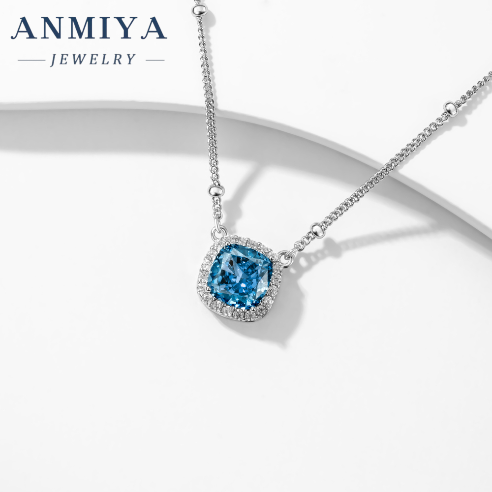 925 Sterling Silver Cubic Zirconia Cushion Cut Fancy Green Blue Diamond Pendant Necklace