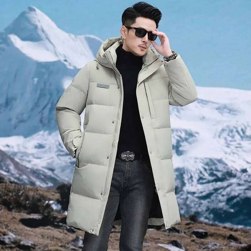 Men's Long Hooded Jackets Duck Down Padding Jacket for Men 2024 Winter Brand Male Coat