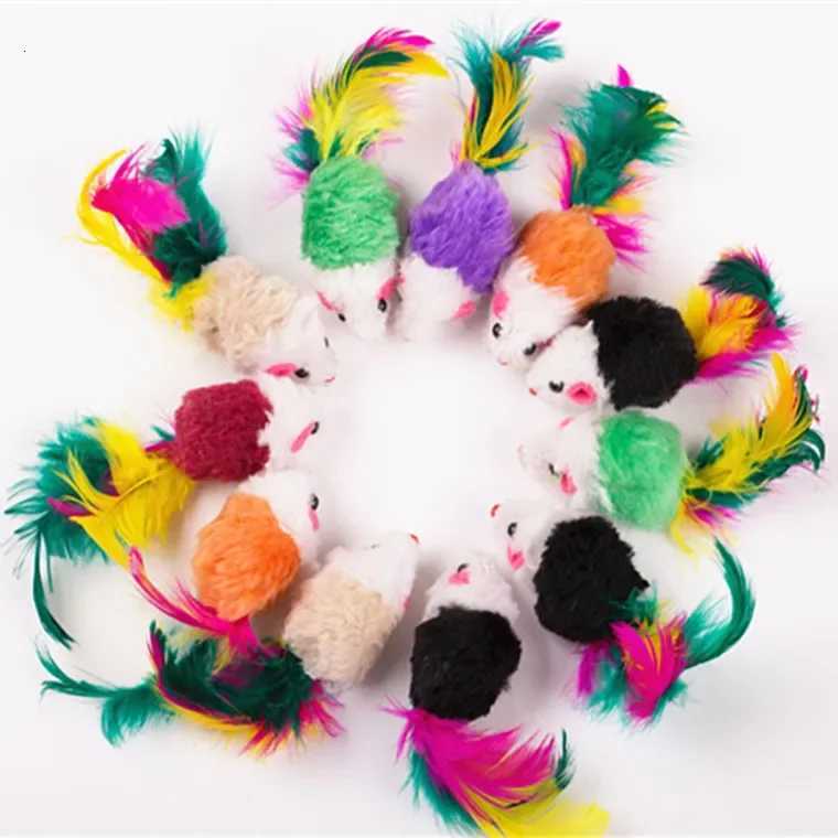 Cute Mini Soft Fleece False Mouse Cat Toys Colorful Feather Funny Playing Training Toys for Cats Kitten Puppy Pet Supplies X250918