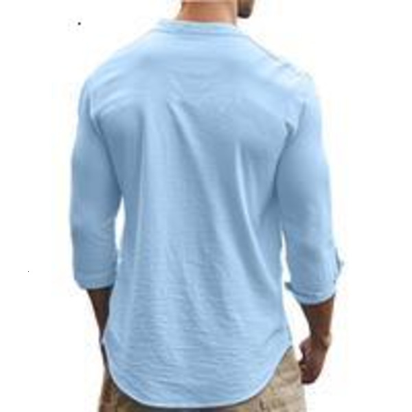 Men's Linen Long Sleeve Shirt, Stand Collar Button Front Breathable Casual Longsleeves Henley Top, Perfect for Spring & Summer Wear, Menswear