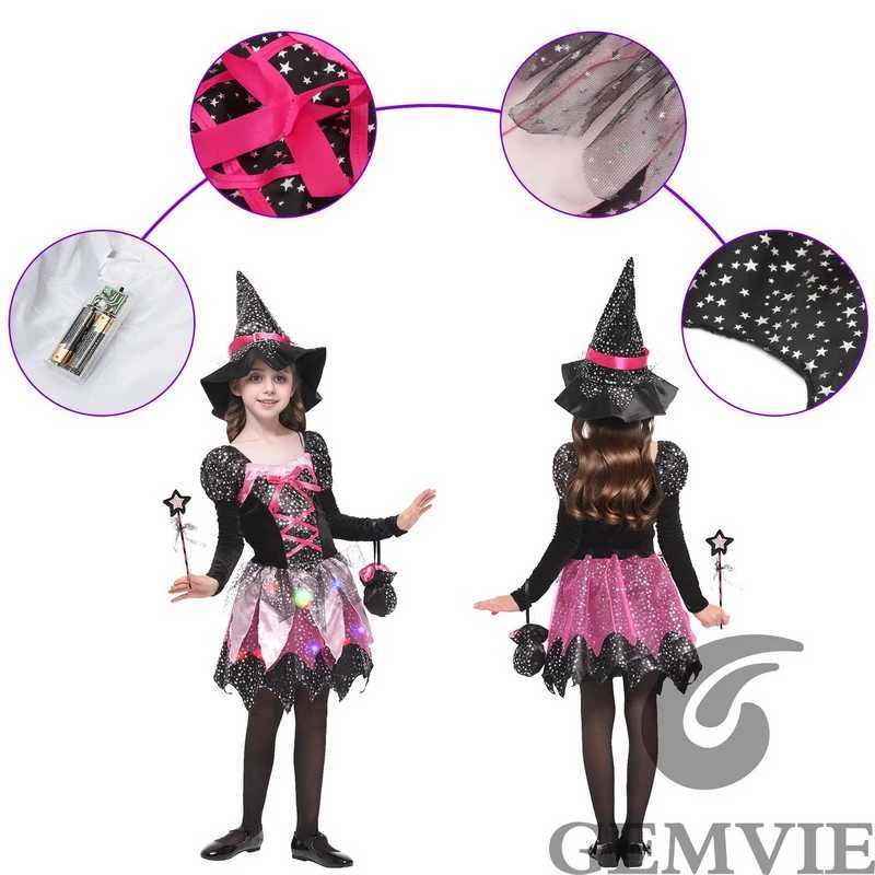 Children Girls LED Light Witch Cosplay Costume Kids Halloween Masquerade Carnival Party DressNot Include Battery L250918