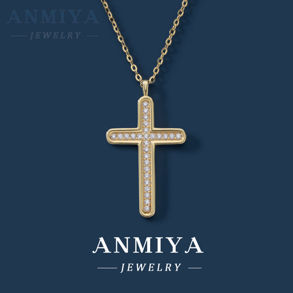 Chic Simple 925 Sterling Silver Cross Chain Zircon Cross Necklace Plated 18K Gold for Women