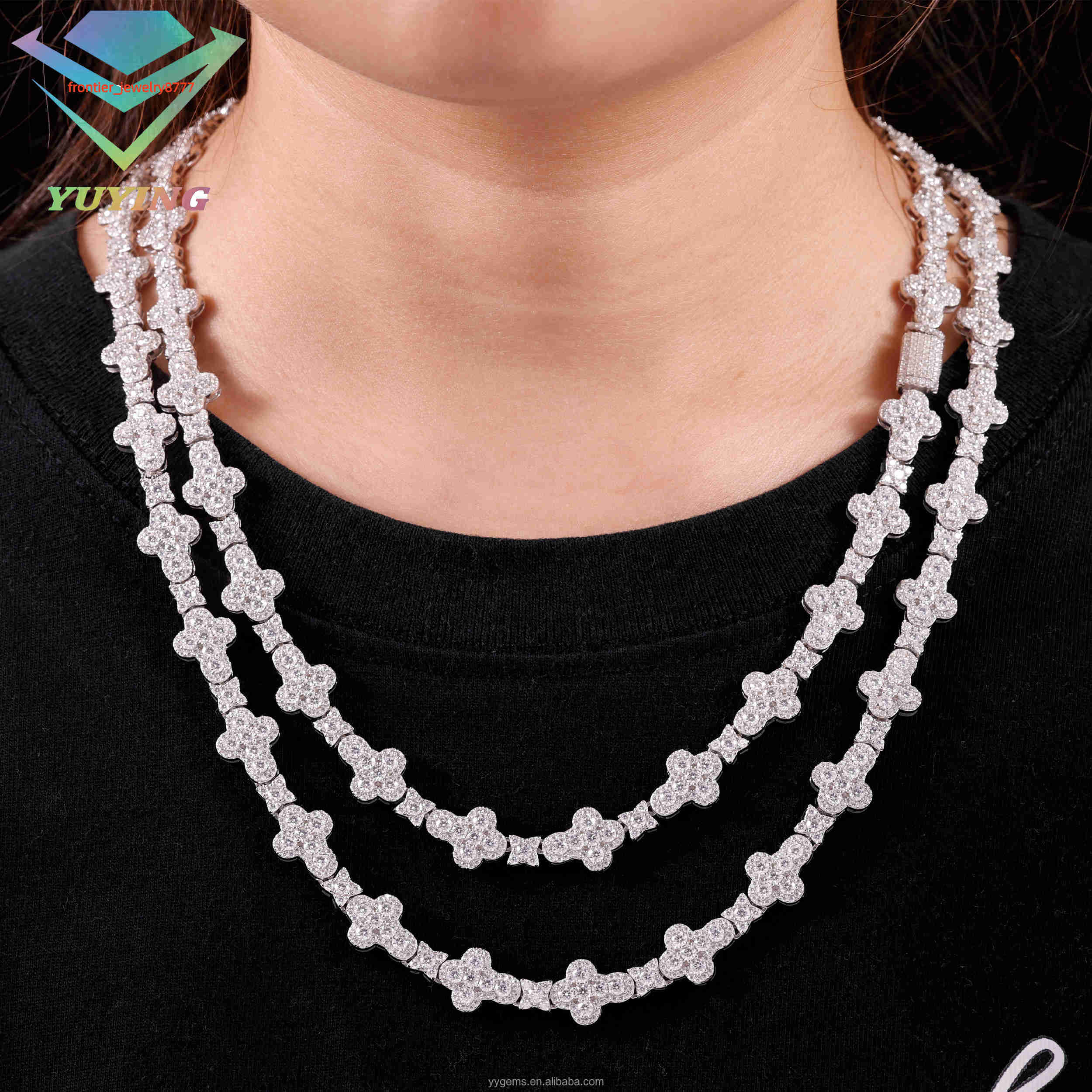 Fashion Cross Style VVS Moissanite Diamond Necklace 15mm Wide S925 Solid Silver Hiphop Cross Cuban Link Chain Fashion Jewelry