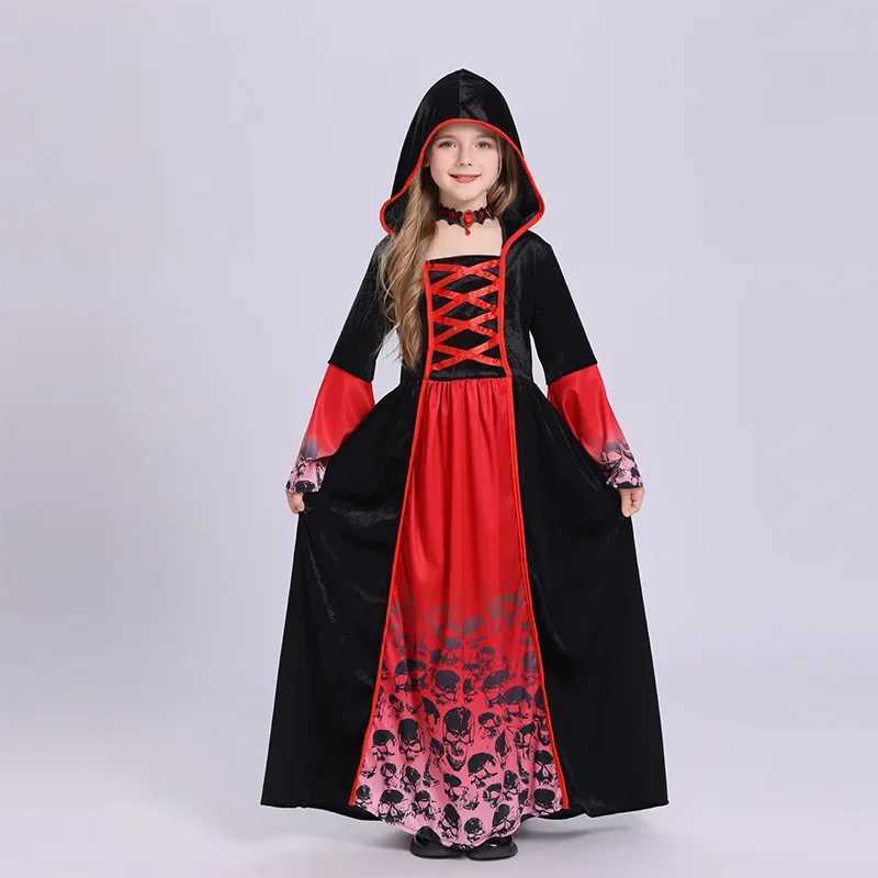 Halloween Vampires Cosplay Costume Girls Dress Red Holiday Party Long Dress Queen Role Costume Ball Stage Performance Clothes L250918