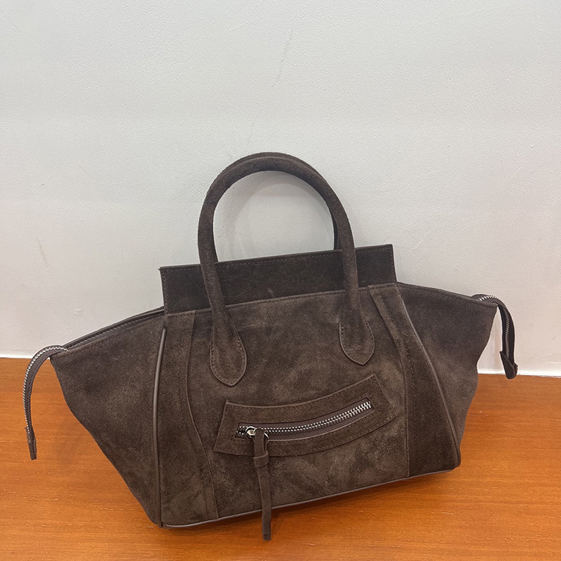 Retro style frosted textured suede leather handbag smiling casual women's crossbody bag beach bag large capacity women's shoulder bag autumn