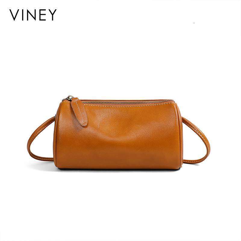 VINEY Ladies 2025 New Messenger Genuine Leather Pillow Cylindrical Women's Fashion Shoulder Bag