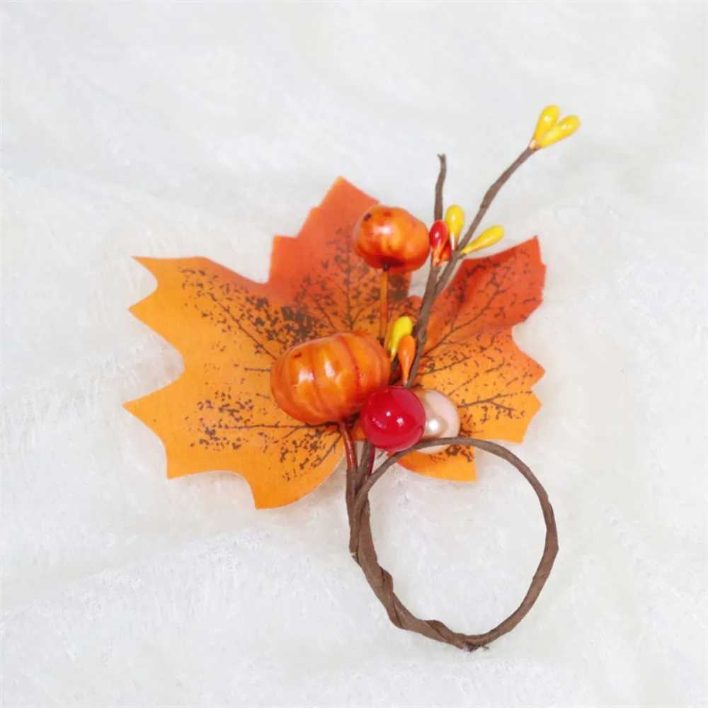 6Pcs Fall Themed Fall Napkin Ring Yellow Silk Harvest Napkin Holder Maple Leaf and Pumpkin Style Simulated C250919