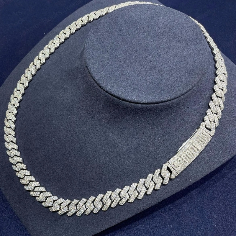 15mm Moissanite Chain 925 Silver VVS Iced Out Cuban Necklace Men Customized Trendized Trend Lock Moissanite Cuban Chain