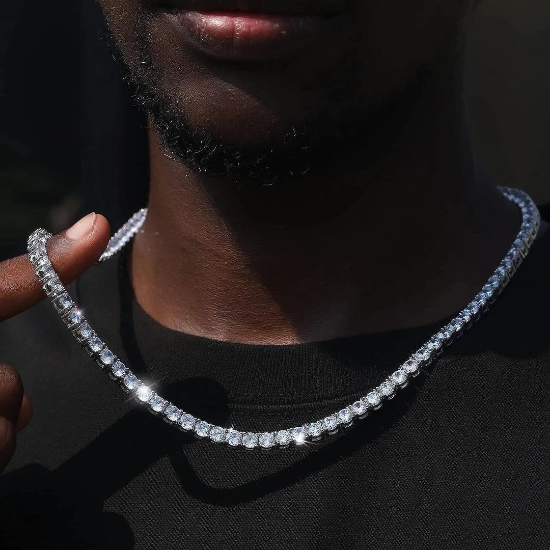 4mm 5mm New Arrival Hip Hop Vvs Moissanite Tennis Chain 925 Sterling Silver Iced Out Tennis Chain