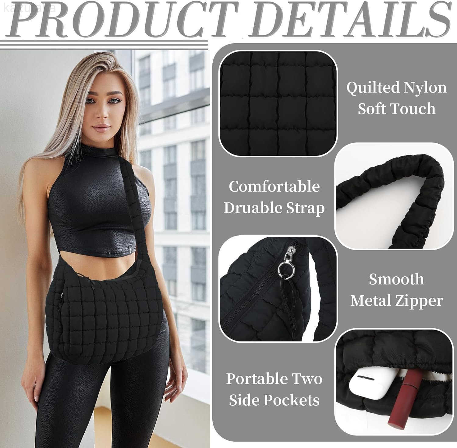 Quilted Puffer Tote Bag for Women Large Crossbody Bag Lightweight Nylon Puffy Carryall Hobo Puff Shoulder Bag Y260116