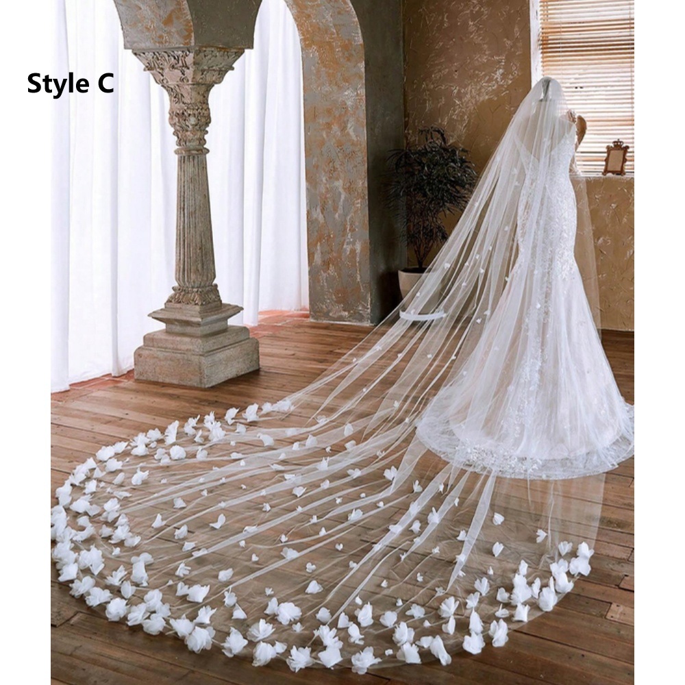 In Stock ! Velos De Novia 3D Flower Applique Cathedral Wedding Veil With Comb Soft Tulle Bridal Accessories A B C