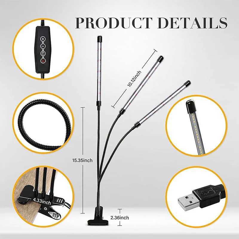 12pack 3Head Clip Plant Grow Lights with Flexible Gooseneck 4812H Timer 3 Spectral Modes and 5 Dimmable Levels for Indoor C250919