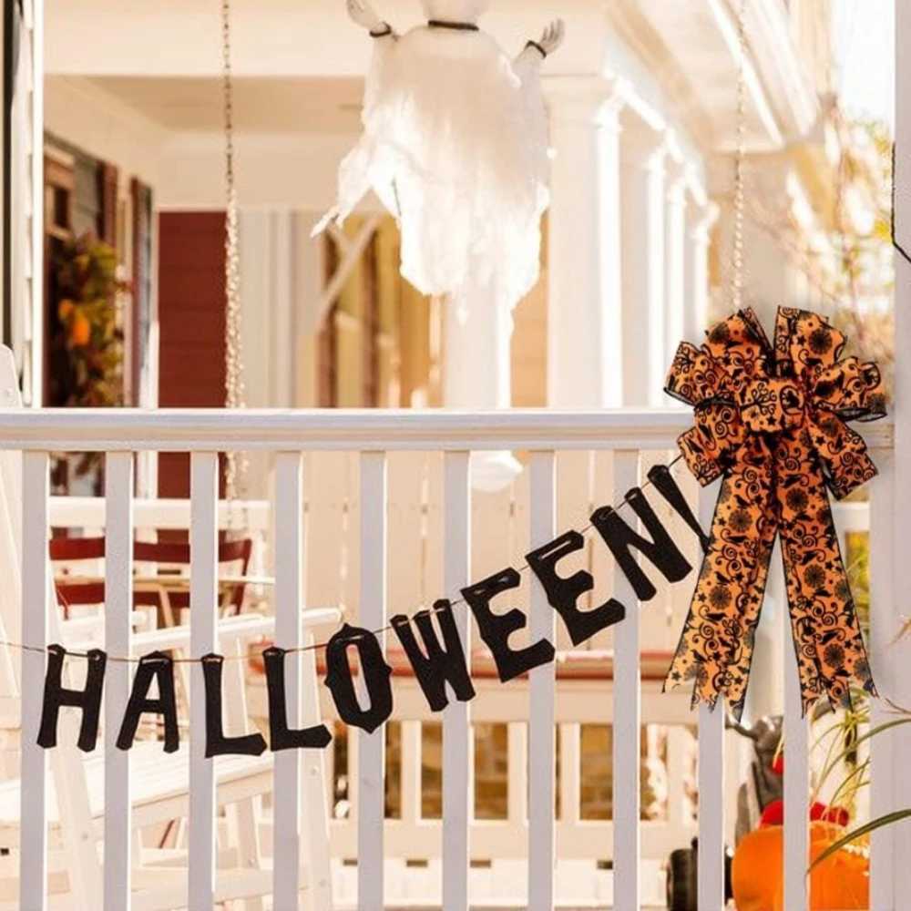 Large Bows for Wreath Halloween Burlap Bow with Spider Bats Black Orange IndoorOutdoor Decorations C250919