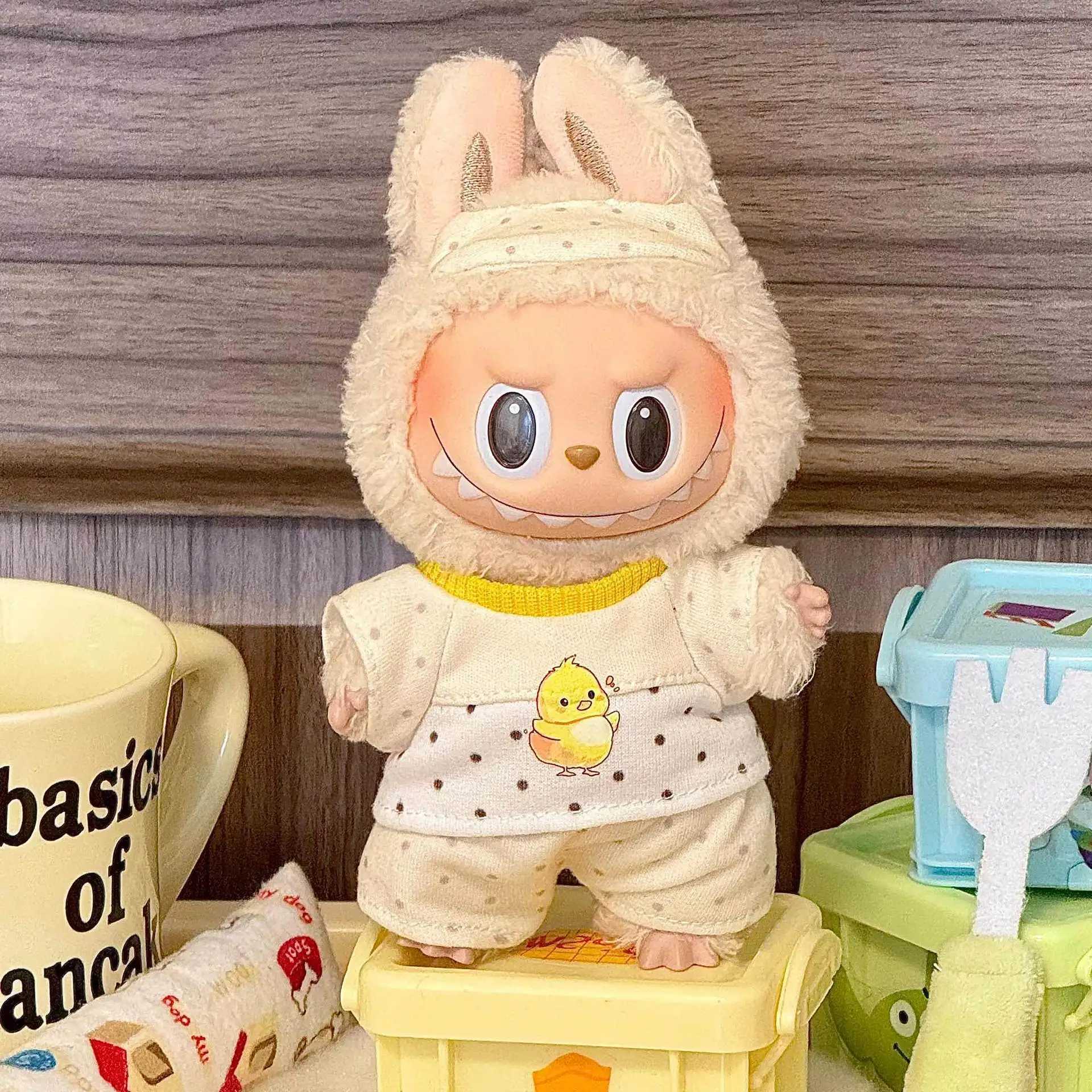 For 1517cm Labubu clothes Mini Pajamas with Eye Mask Threepiece Kawaii V1 V2 Labubu Clothes Cute Idol Plush Doll Accessories C250919