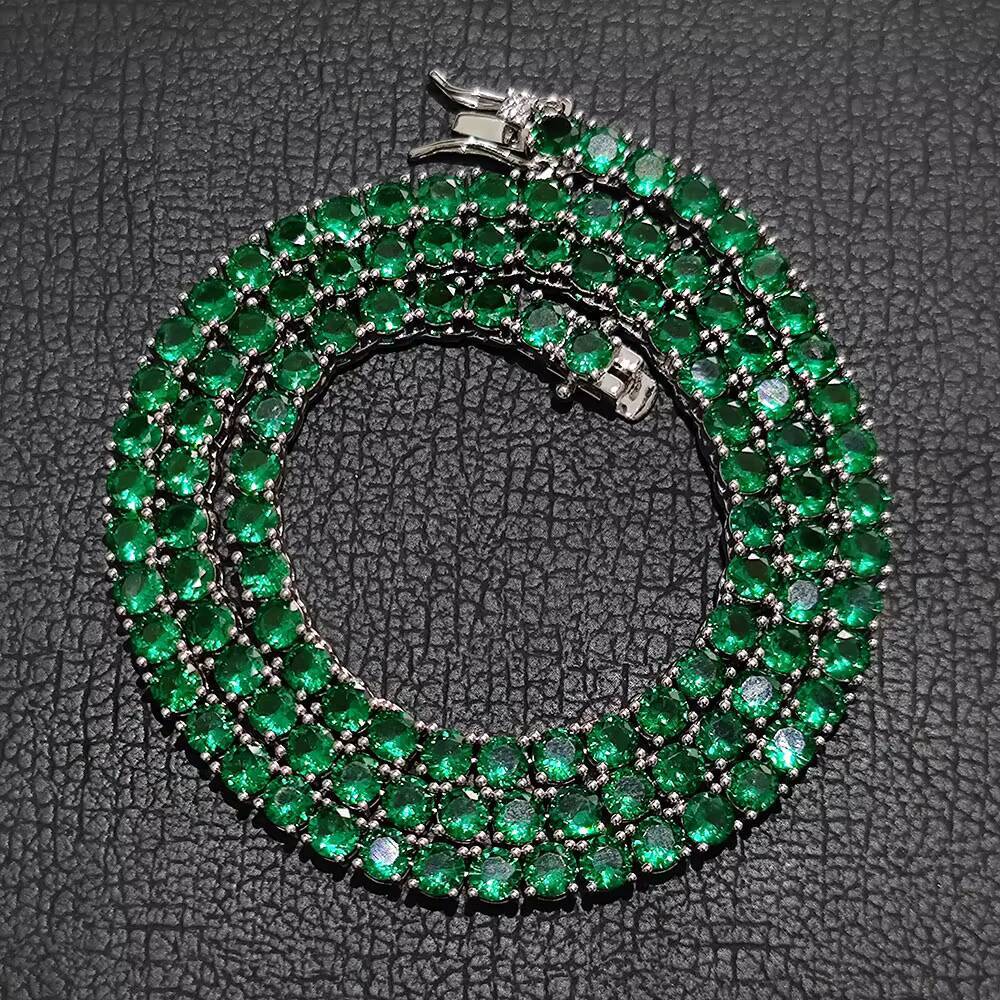 NUOYA Personalized Custom 4mm Bling Tennis Chain Iced Out Diamond Chain Green Pink Moissanite Tennis Chain Bracelet for Women