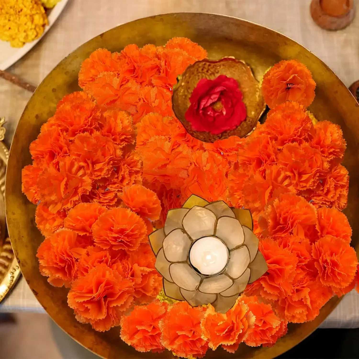 Artificial Marigold Flowers Day of The Dead Dia De Los Muertos Mexican for Diwali Home DIY Decoration Halloween Decor for Indian C250919