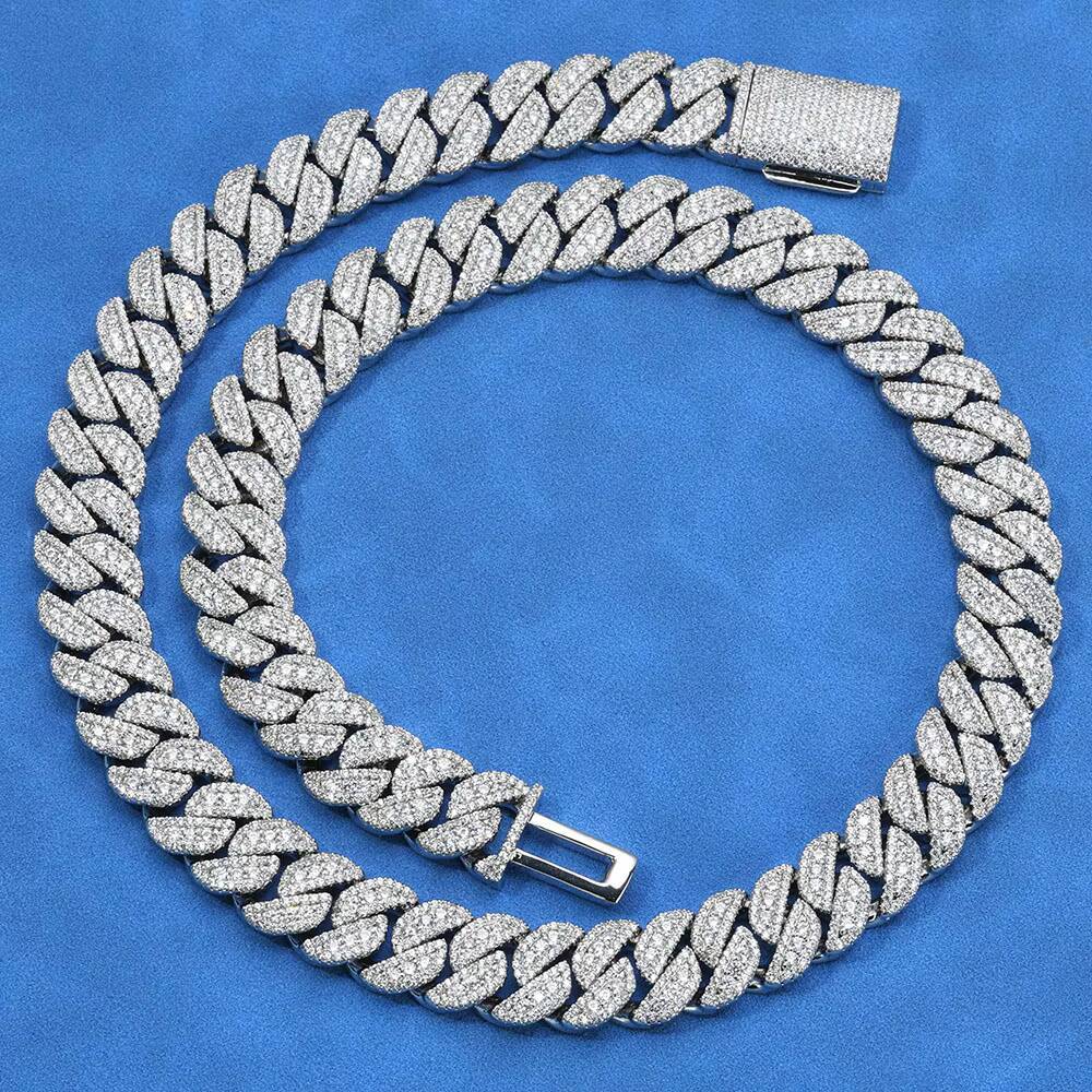 NUOYA 925 Silver Plated VVS Moissanite 14mm Miami Cuban Link Necklace Iced Out Luxury Hip Hop Fine Jewelry