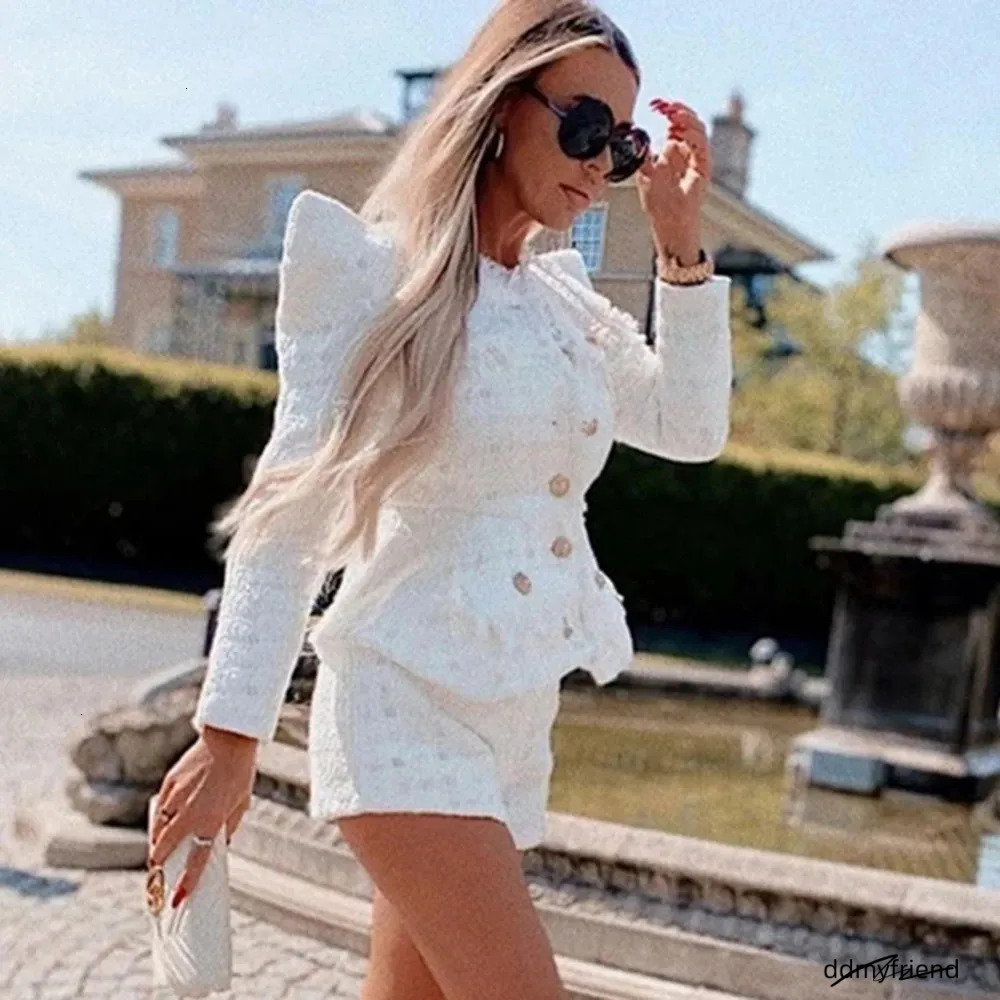 Two-Piece Sexy O-Neck Long Sleeve High Quality Womens Tweed 2 Single Breasted Jacket And Pants Club Party Set 250718 ddmyfriend