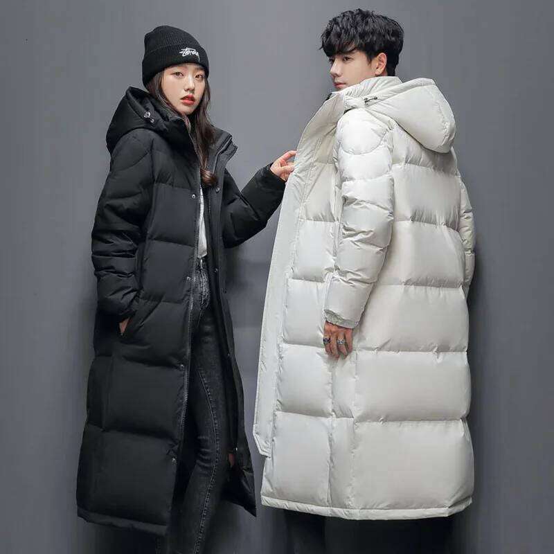 Winter New Fashion Unisex Extra Long Duck Coats For Men and Women Over Knee Hooded Thickened Couple's Down Parka JK-062