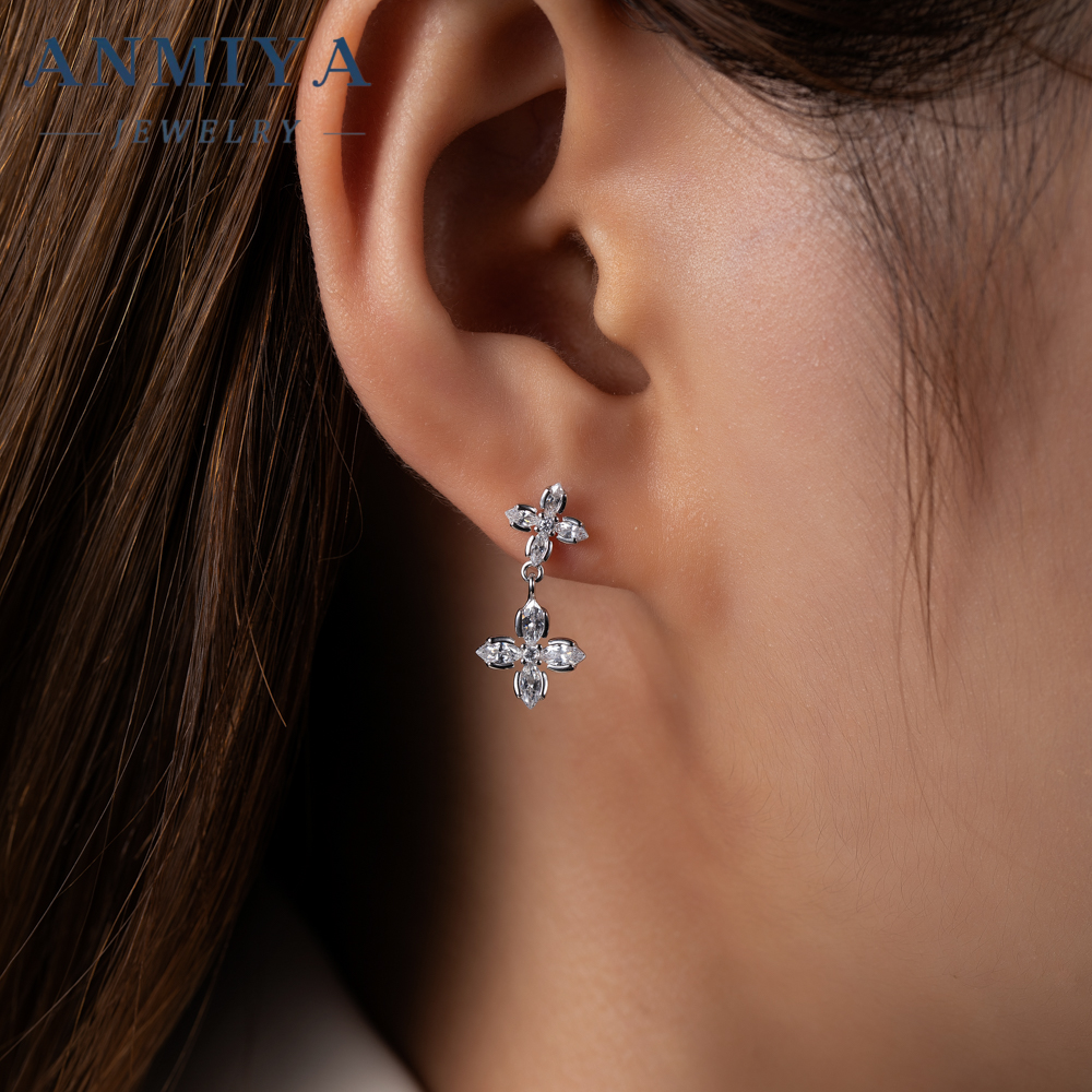 Fashion Jewelry 925 Sterling Silver Flower Earrings Zircon Diamond Dangling Earrings 925 Silver Stud Earrings Women