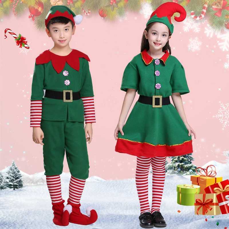 Christmas Santa Claus Costume Adult Kids Family Green Elf Cosplay Outfits Carnival Party New Year performance Xmas Dress Gift L250918
