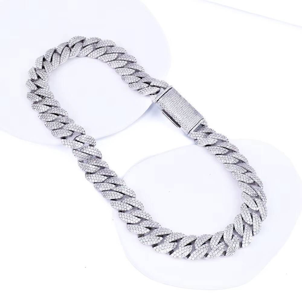 925 Sterling Silver Arc Style Heavy Weight HandSet VVS Moissanite 18mm Iced Out Cuban Link Necklace