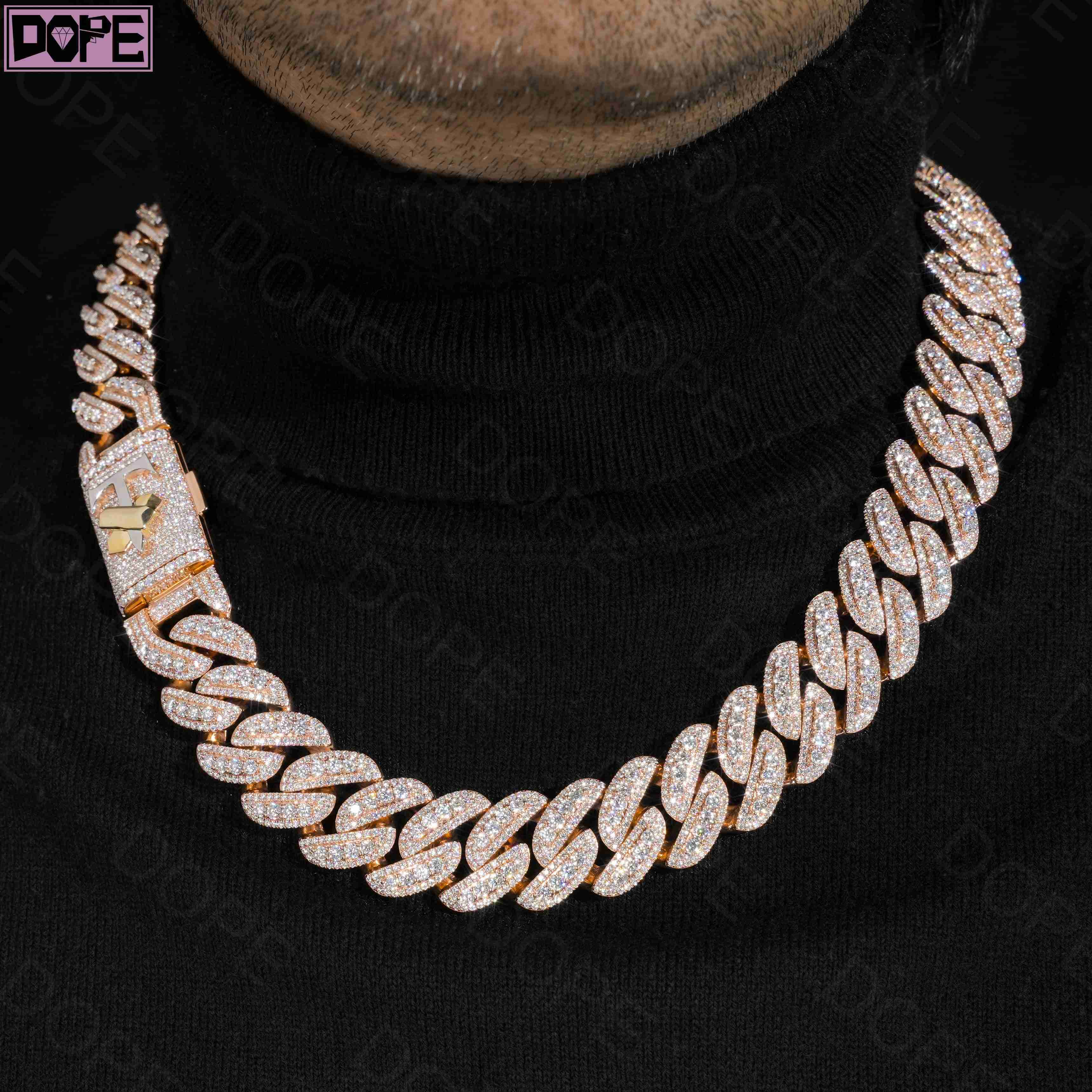 20mm Hiphop Cuban Chain 925 Sterling Silver Iced Out VVS Baguette Miami VVS Moissanite Cuban Bracelet