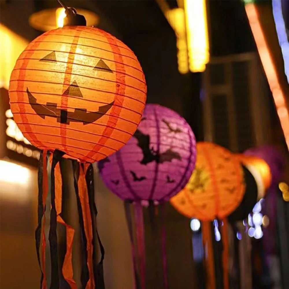 Runtow 5pcs 25cm Halloween Paper Lanterns Pumpkin Spider Bat Skeleton Lantern for Halloween Party Decor Not Include Light C250919