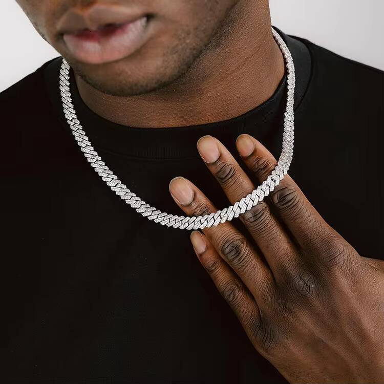 Hot Sale 2 Rows 8mm 10mm 12mm 14mm Cuban Link Chain Men Hip Hop Necklace S925 Silver VVS Moissanite Cuban Chain Necklace