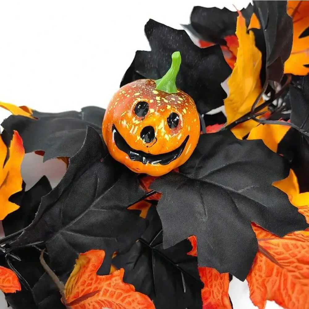 3PCS Halloween Pumpkin Vines Maple Leaf with Spider Decorations Gothic Wreath Create Spooky Holiday Atmosphere Halloween Party C250919