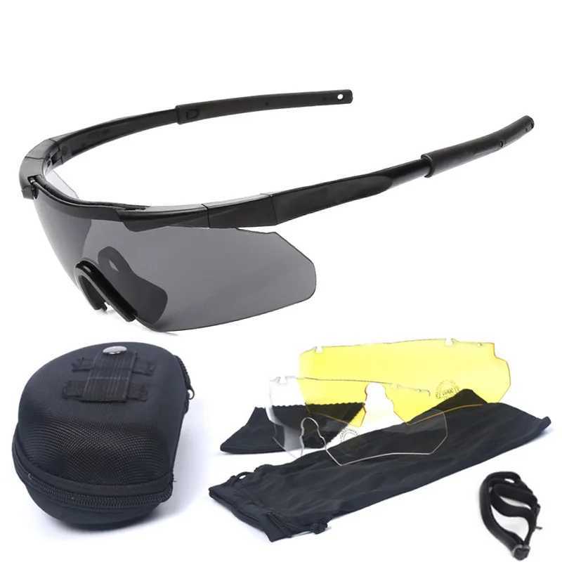 Military Tactical Goggles CS Airsoft Windproof Shooting Glasses HD 3 Lens Motocross Motorcycle Mountaineering Safe Glasses J250919