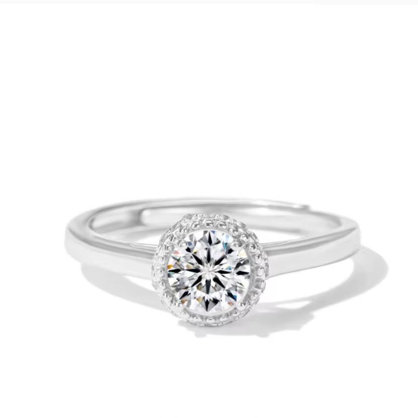 Custom Adjustable Silver Jewelry - Flexible 925 Sterling Silver Moissanite Ring with Slide Resizing Mechanism