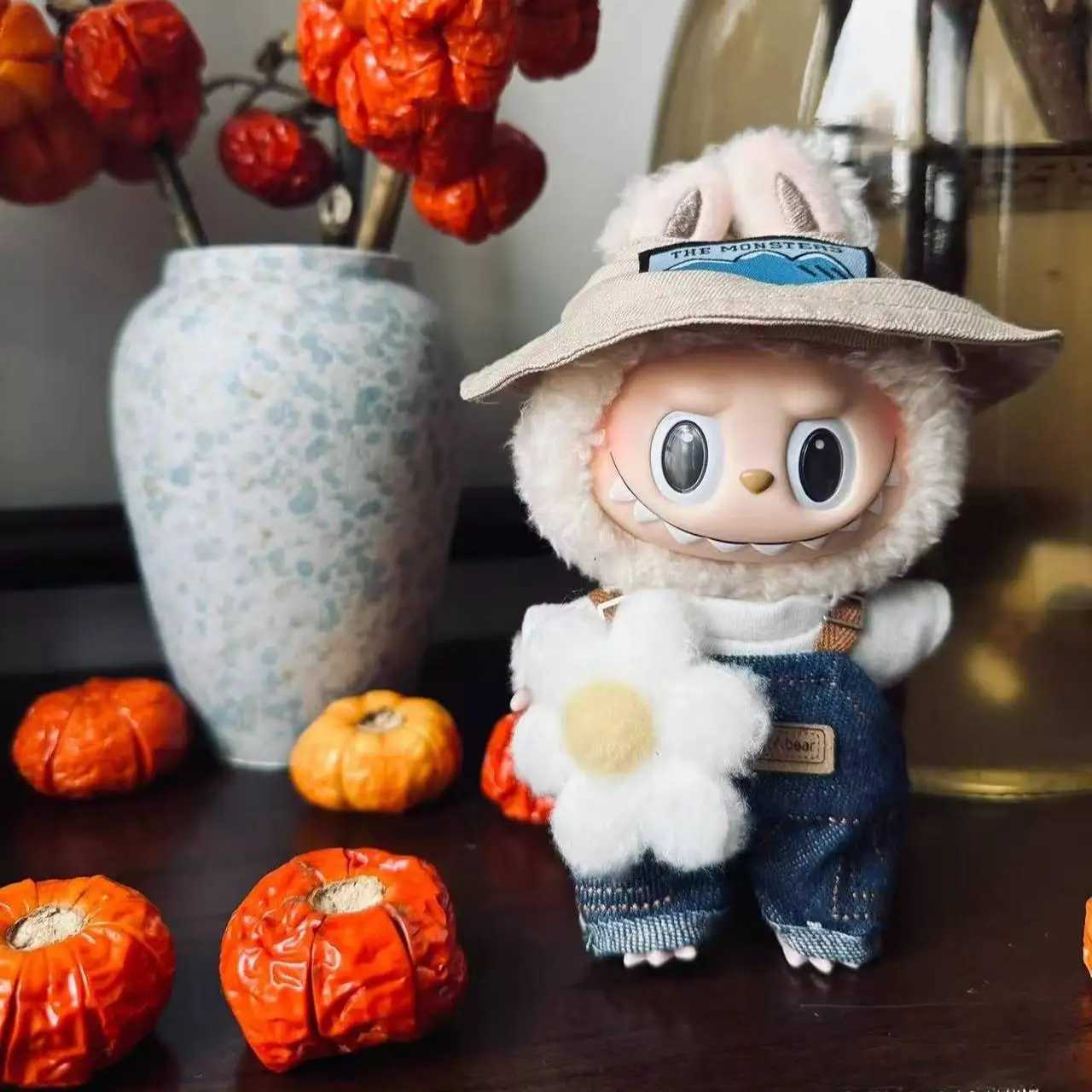 Only Clothes Labubu Dolls Blue Clothes First And Second Generation Suspenders Haruno Outing Small Flower Hat Cute Spring C250919