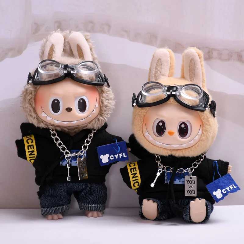 17cm Labubu Dolls Clothing The Monster Clothes Outfit Accessories DIY Kids Gift Pilot Hoodie Jeans Flying Glasses FD06K C250919