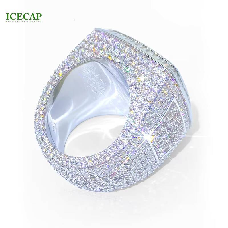 Best Selling Luxury Style Silver Hip Hop Jewelry Rings Mens Gift Costom Pentagram Letter Iced Out Moissanite Rings for Men