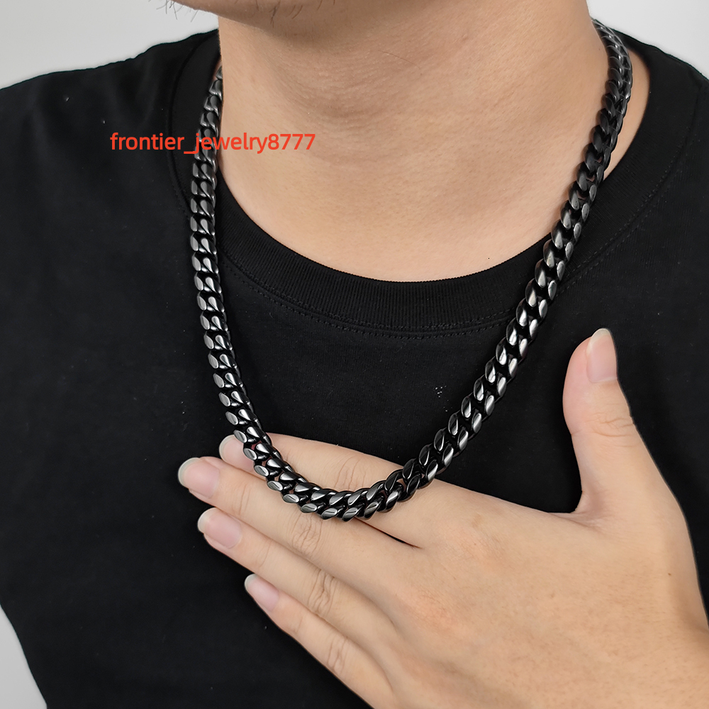 NUOYA 10MM Stainless Steel Black Plated Cuban Link Chain Men Gold Chains Hip Hop Style Miami Curb Necklace Custom Jewelry