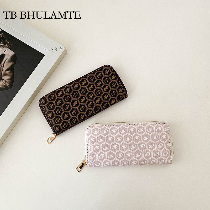 TB BHULAMTE Free Shipping New Zipper Clutch Large Capacity Cookie Print Design Large Cash Clip Designer Luxury Simple Color-block Women's Wallet 