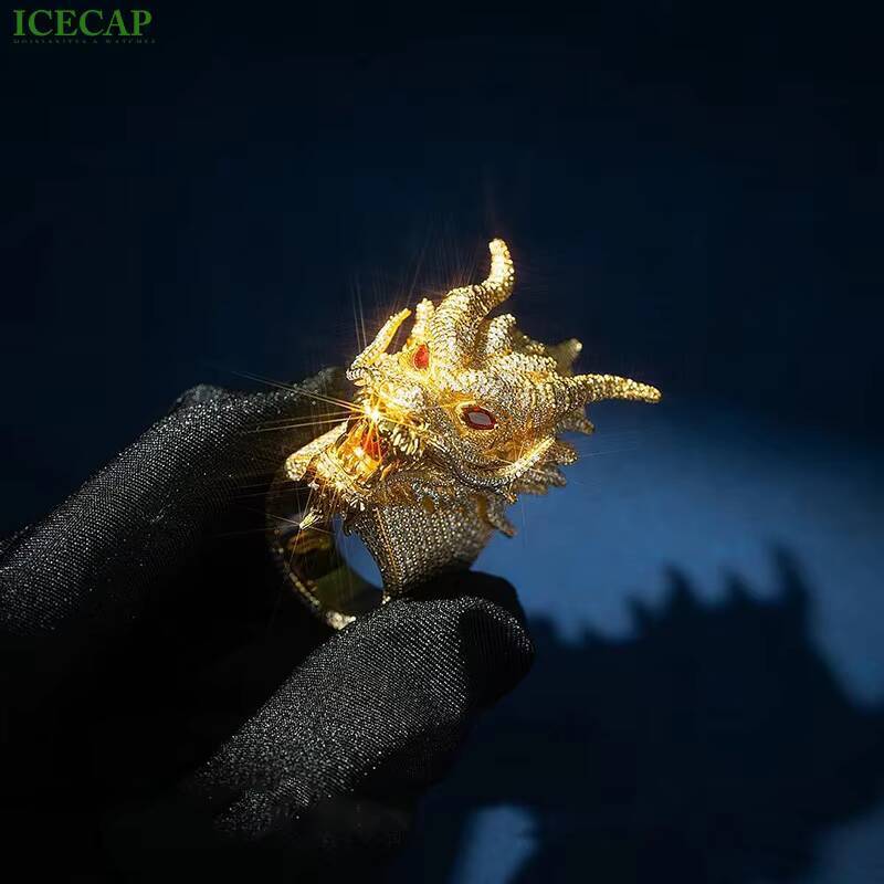Custom Gold Plated 925 Sterling Silver Dragon Ring for Men VVS Moissanite Diamond Iced Out Engagement Fine Jewelry