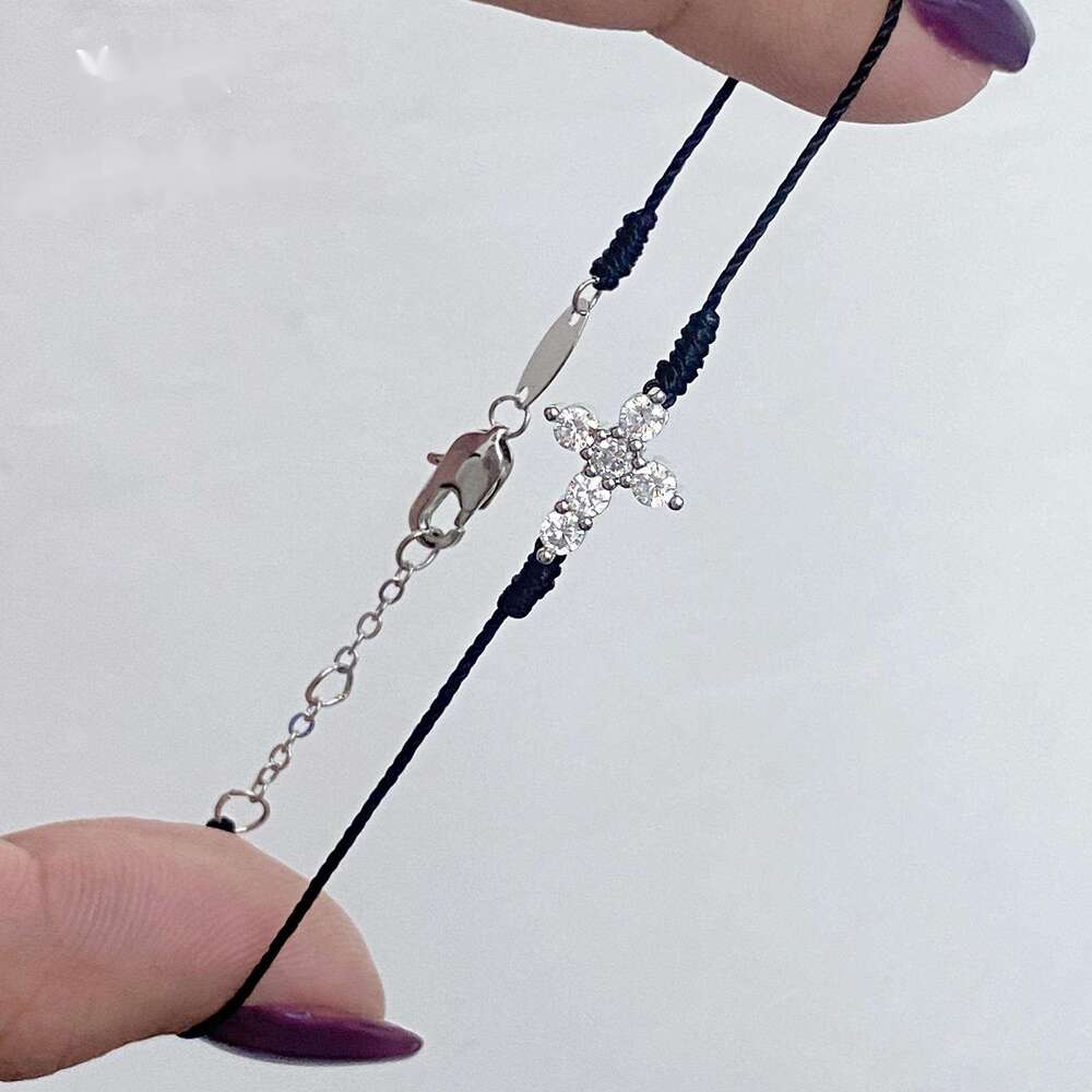Light Ultra-Fine Rope Full Dia Cross for Women Simple Black Woven Bracelet Exquisite Niche Style Best Friend Gift