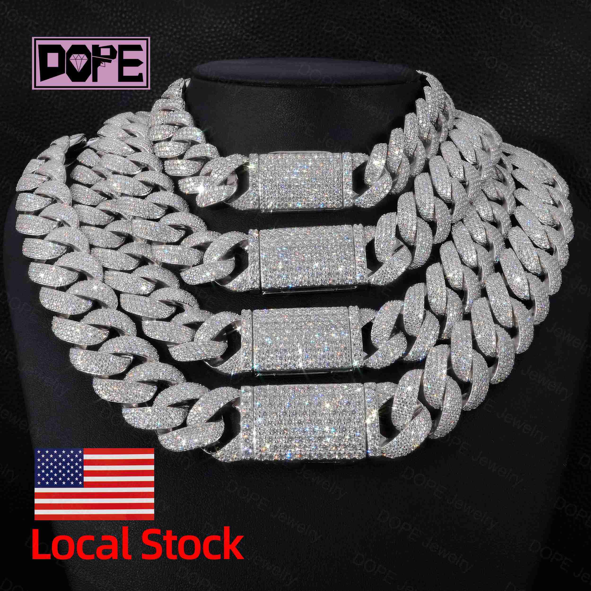 USA trends 18mm 20mm 22mm Moissanite Chain Iced Out Jewelry 925 Silver Necklace Hip Hop VVS Moissanite Cuban Chain