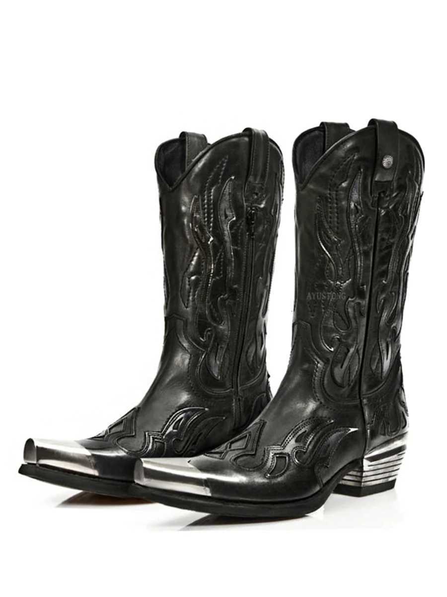 Retro Western Cowboy Boots Metallic Trim Pointed Chelsea Boots Chunky Heel Spice Girls Boots Mens and Womens W250919