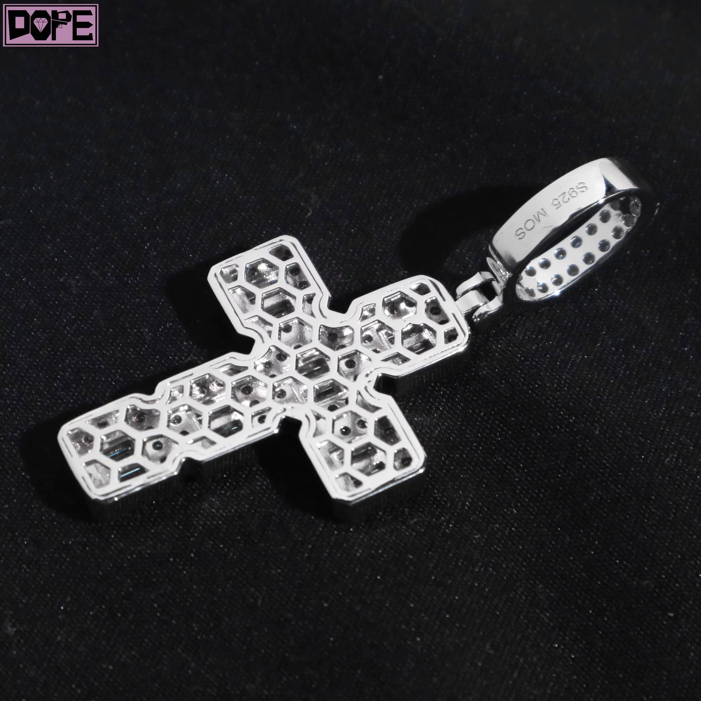 Moissanite Pendant Cluster 925 Silver Iced Out Hollow Back Small Cross Charm VVS Baguette Moissanite Pendant