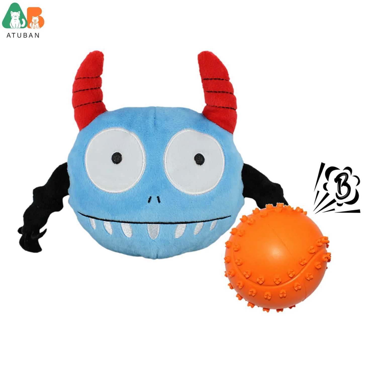ATUBAN Dog Interactive Toys 2in1 Dog Plush Squeaky Small Balls Pet Toys Halloween Xmas for Small Medium Large DogsBlue Monster X250918