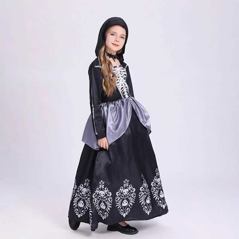 Halloween Girl Cosplay Costumes Black Witch Cos Skull Horror Characters Dress Up Children Masquerade Role Play Suit L250918