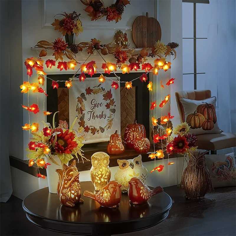 100Pcs Random Color Autumn Artificial Maple Leaf 2M 20LED Light String Garland Thanksgiving for Family Harvest Halloween Decor C250919